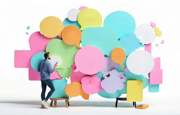 Man with Vibrant Speech Bubbles 3D Illustration